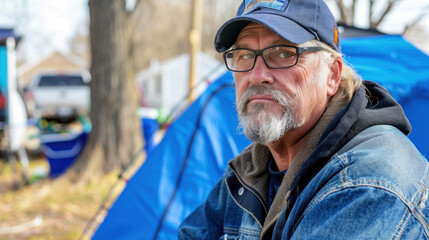 Portrait of an elderly homeless man