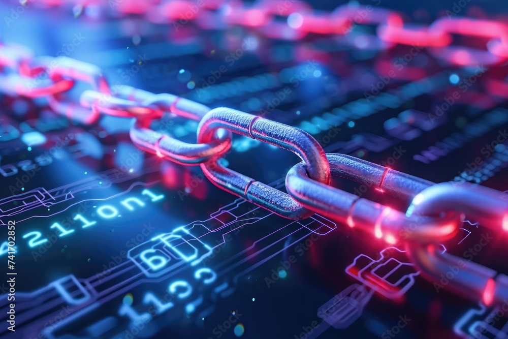 Poster this close-up photograph captures the detailed view of a chain on a computer screen, illustration of