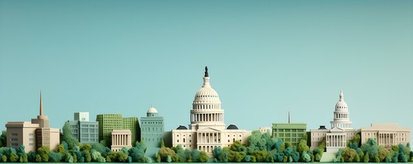 Miniature model of Washington DC skyline in United States D rendering. Concept 3D Modeling, Miniature Model, Washington DC, Skyline, United States - obrazy, fototapety, plakaty