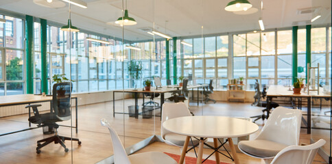 Interior of a modern office space after working hours