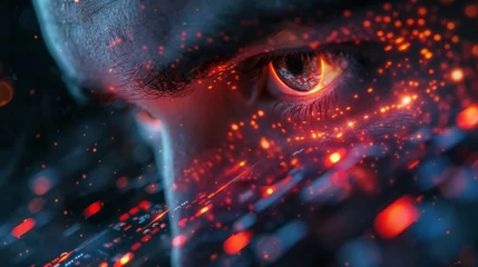 Fotobehang Dynamic video gaming scene intense action on screen glowing lights reflecting off a gamers focused face © Keyframe's