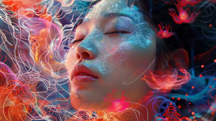 Digital artist painting with light blending pixels into masterpieces of the new era