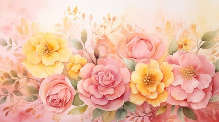 Pink and yellow watercolor flowers