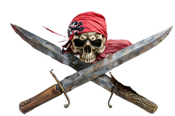 Pirate Skull with Crossed Swords Isolated on White Background
