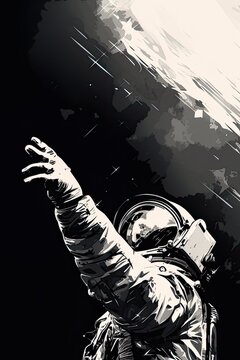 AI Generative illustration of astronaut in black and white space. 