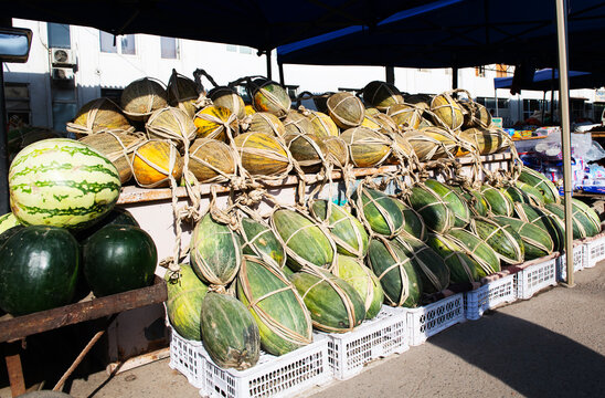 Melons for sale in Chorsu bazaar, Tashkent, Uzbekistan