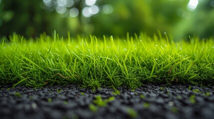 Naklejka premium Close-up of green grass and soil