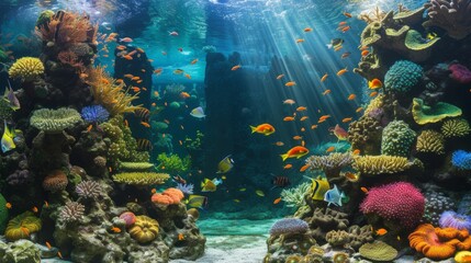 Underwater world with coral reef and tropical fish