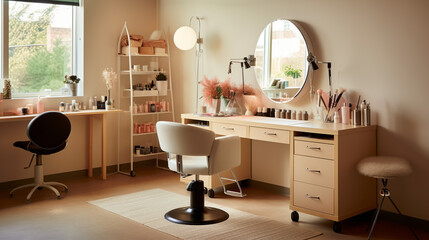 Hairdressers Station With Chair, Desk, and Mirror