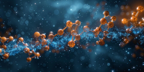 Molecular Structure in Cosmic Environment with Sparkling Particles - obrazy, fototapety, plakaty