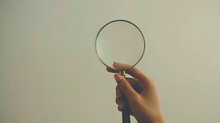 Exploring Curiosity: Woman's Hand with Magnifying Glass on Calm Background.