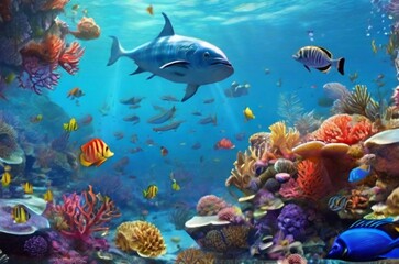 Naklejka na ściany i meble Subaquatic Symphony: Realistic Portrayal of Marine Life