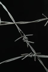 Metal barbed wire on black background, closeup