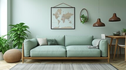 A Stylish Living Room With a Comfy Green Sofa