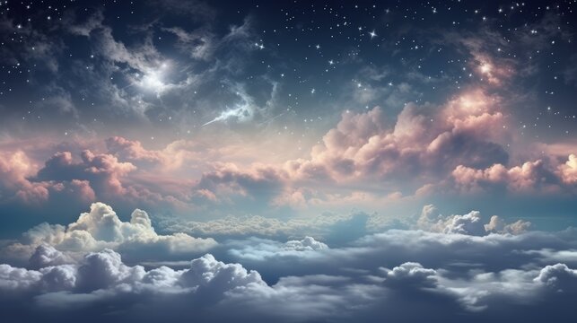 A beautiful landscape of a starry night sky with clouds