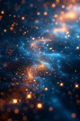 Blue and orange glowing particles resembling a nebula in outer space