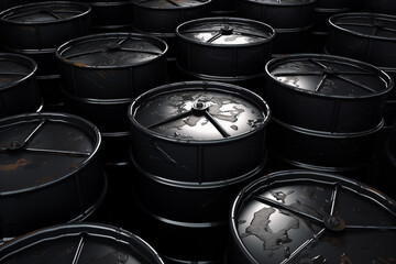 black metal oil barrels background, industrial concept