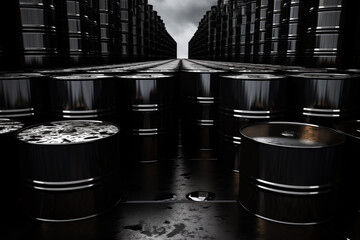 black metal oil barrels