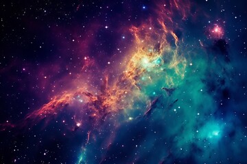 Amazing Space Nebula with Glowing Stars and Colorful Gas Clouds - obrazy, fototapety, plakaty