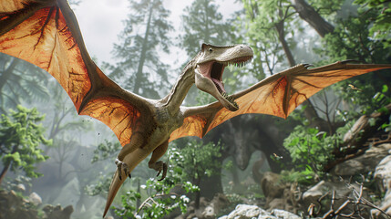 Hyper-realistic scene of Pteranodon in its natural habitat