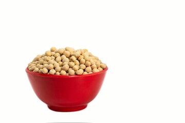 Dry Pea in a Red Bowl Isolated on White Background with Copy Space