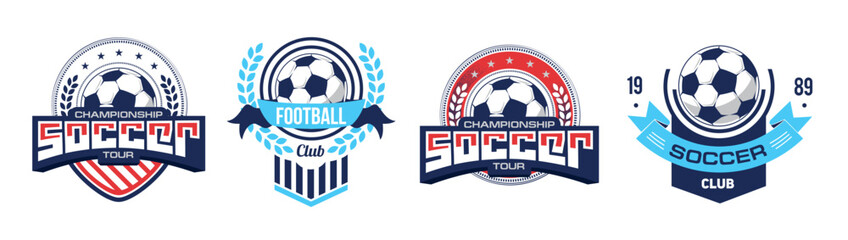 Soccer football badge logo templates design set. Sport team identity crests and logo emblem. Collection soccer t-shirt vector graphics, vector illustrations isolated on white background
