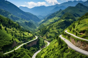 A Long and Winding Road through the Mountains - obrazy, fototapety, plakaty