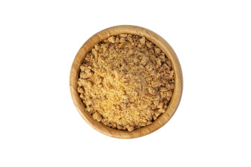 Peanut Powder in wooden bowl isolated on white background with clipping path