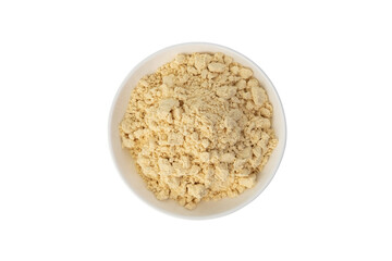 instant soy milk powder in white plate isolated on white background with clipping path.Top view