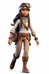 Obraz premium A young girl wearing a brown vest and white shirt with brown boots and a brown bag slung over her shoulder.