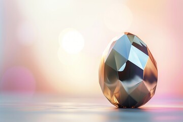 A contemporary Easter card with a sleek, metallic geometric Easter egg design against a plain, bright, blurred background.