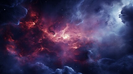 Fototapeta premium Amazing Space Nebula with Glowing Red Gas Clouds and Bright Stars