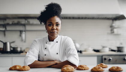 Fototapeta na wymiar portrait of a afro American women Pastry chef , isolated white background 