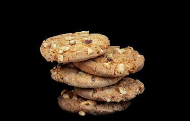 Peanut Cookies or Biscuit Isolate on Black Background with Copy Space in Horizontal Orientation