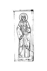 Orthodox vintage image of Saint Matrona Nikonova (name english). Christian illustration black and white in Byzantine style - obrazy, fototapety, plakaty