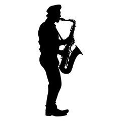 Naklejka premium silhouette saxophonist in perform black color only