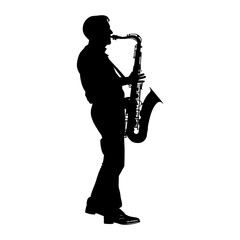 Naklejka premium silhouette saxophonist in perform black color only