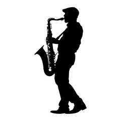 silhouette saxophonist in perform black color only