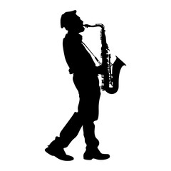 Naklejka premium silhouette saxophonist in perform black color only