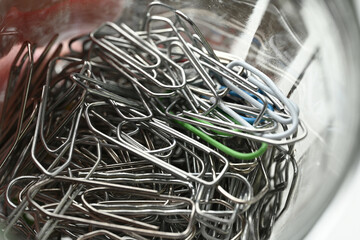 paper clips on white background close-up