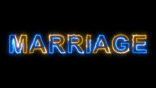 Marry Me text font with neon light. Luminous and shimmering haze inside the letters of the text Marry Me. Marry Me neon sign. Marriage and Wedding neon text in 4K.