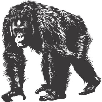 recommend clip art: silhouette orang utan animal full body black color only