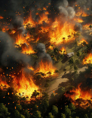 Aerial View of a Forest Fire