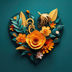 Paper Heart With Flowers and Music Notes