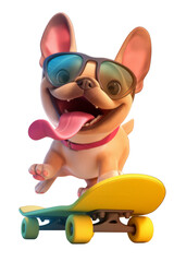 Cartoon funny French bulldog skateboarding