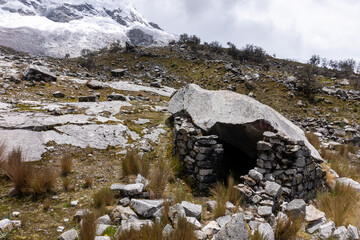 shelter in front of glacier