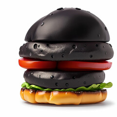 Ultrarealistic black burger on a white background, HD-quality image