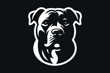 American bully XL dog. Pitbull. Silhouette. White on black color. Beautiful modern flat logo, icon	