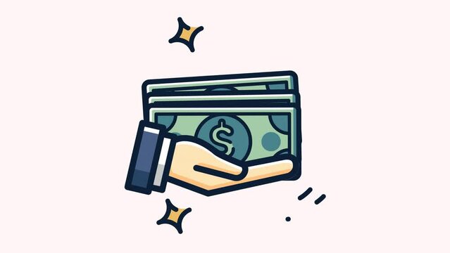 Looping Icon Animated of Hand holds dollar cash money. perfect for finance, budgeting, spending, online shopping concepts in stock photography and designs. 4k alpha channel