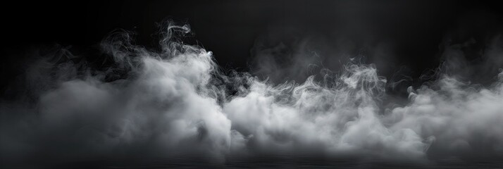 black and white photo showcasing smoke billowing against a black background - obrazy, fototapety, plakaty